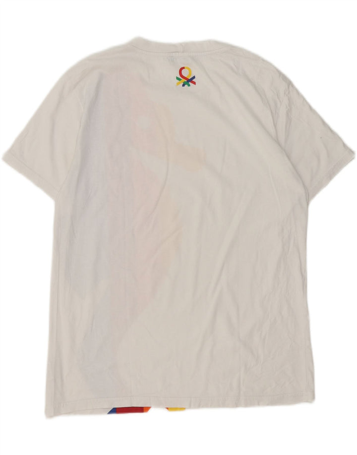 Benetton Boys Graphic T-Shirt Top 15-16 Years Medium White Cotton
