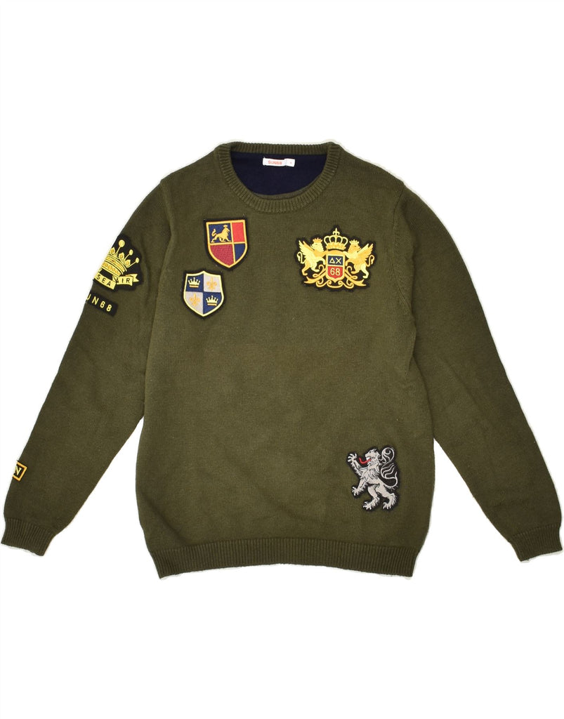 SUN68 Boys Graphic Crew Neck Jumper Sweater 7-8 Years Khaki Cotton | Vintage Sun68 | Thrift | Second-Hand Sun68 | Used Clothing | Messina Hembry 