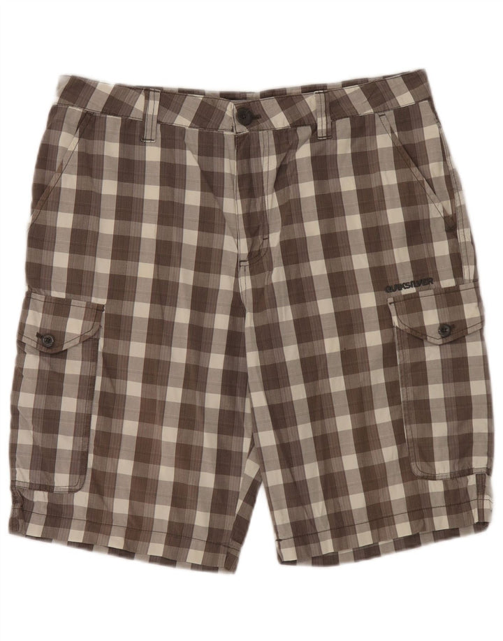 Quiksilver Mens Cargo Shorts W32 Medium Brown Check Cotton