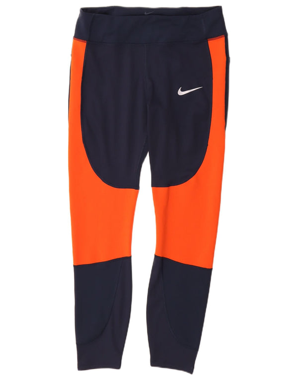 Nike Womens Leggings UK 14 Large  Navy Blue Colourblock Polyester