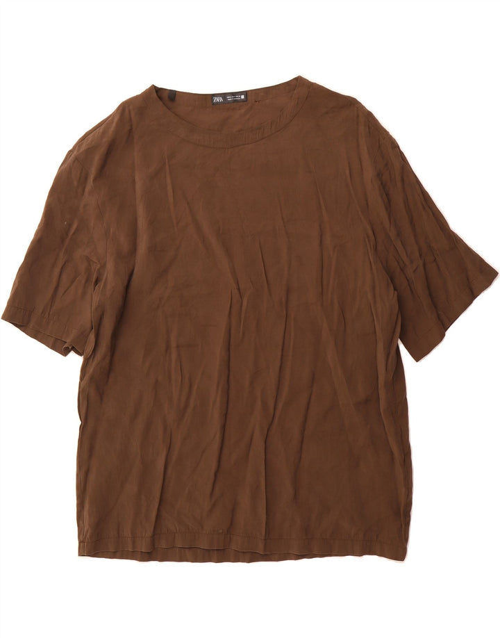 ZARA Womens Oversized Blouse Top UK 10 Small Brown Modal Vintage Zara and Second-Hand Zara from Messina Hembry 