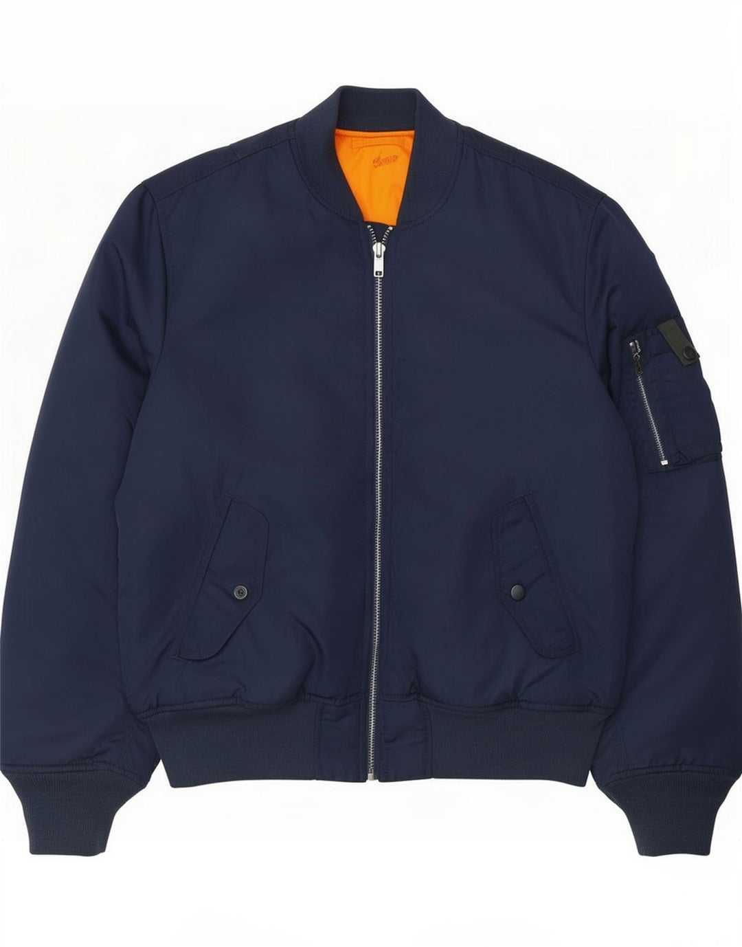 Pull & Bear Mens Bomber Jacket UK 38 Medium Navy Blue Colourblock