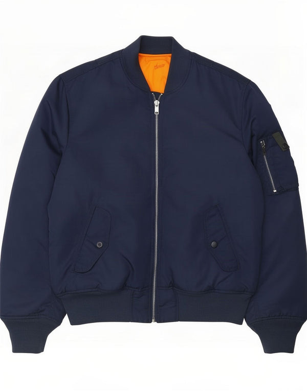 Pull & Bear Mens Bomber Jacket UK 38 Medium Navy Blue Colourblock