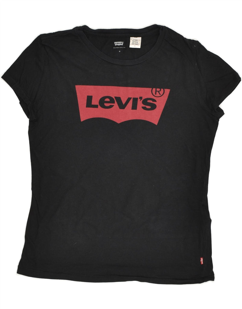 LEVI'S Womens Graphic T-Shirt Top UK 12 Medium Black Cotton | Vintage Levi's | Thrift | Second-Hand Levi's | Used Clothing | Messina Hembry 