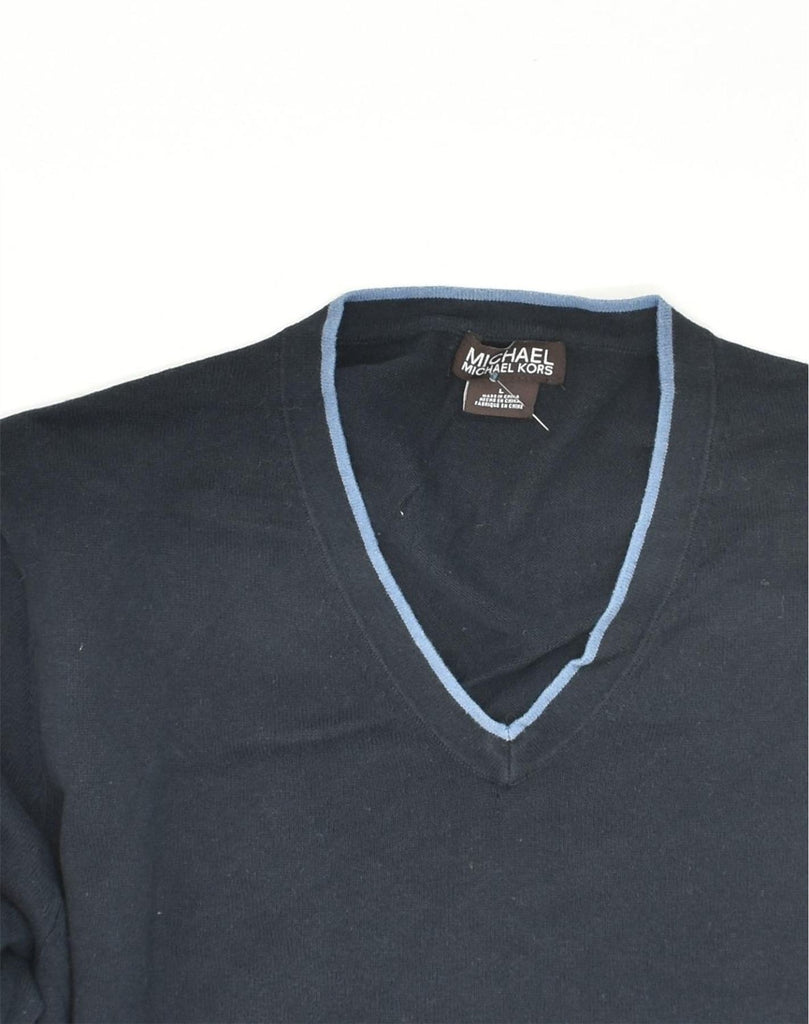 MICHAEL KORS Mens V-Neck Jumper Sweater Large Navy Blue Silk | Vintage Michael Kors | Thrift | Second-Hand Michael Kors | Used Clothing | Messina Hembry 