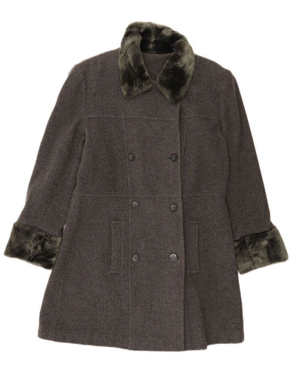 Vintage Womens Double Breasted Coat EU 42 Large Grey Wool