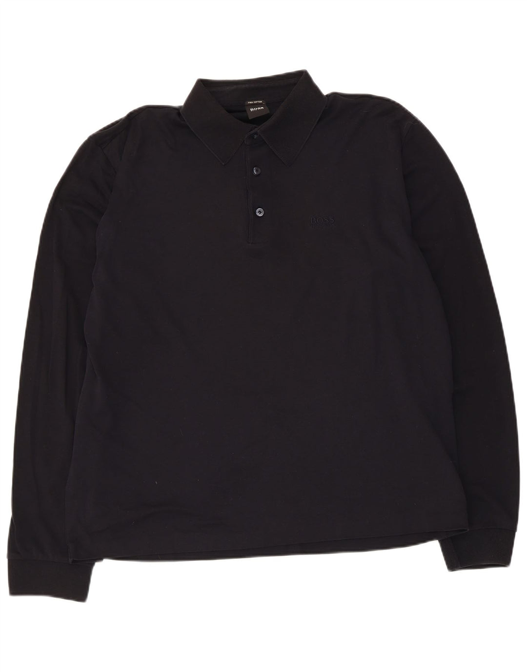 Hugo Boss Mens Long Sleeve Polo Shirt Medium Black Cotton