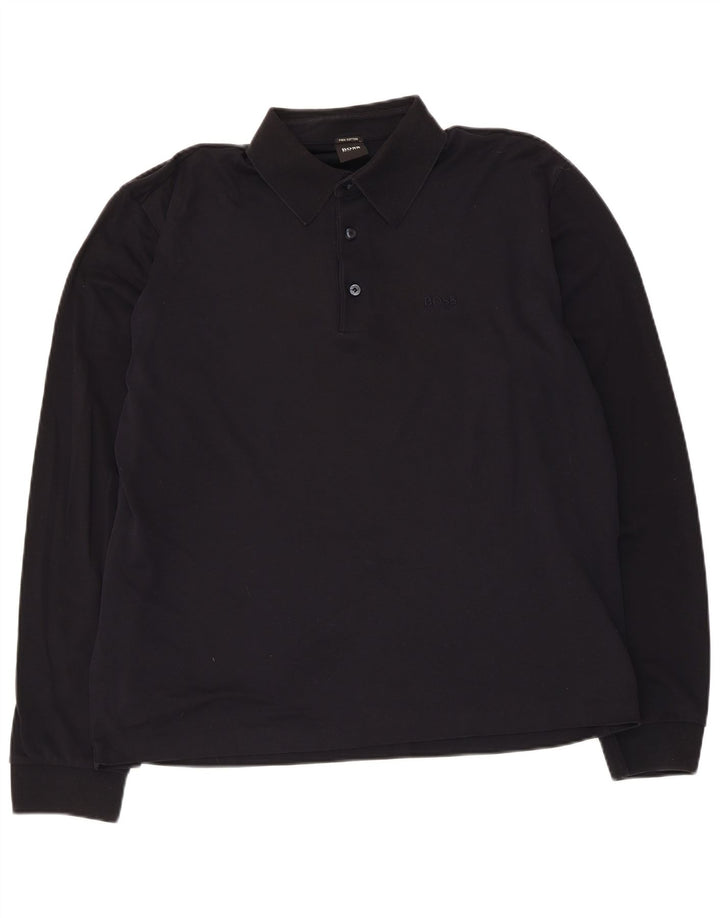 Hugo Boss Mens Long Sleeve Polo Shirt Medium Black Cotton