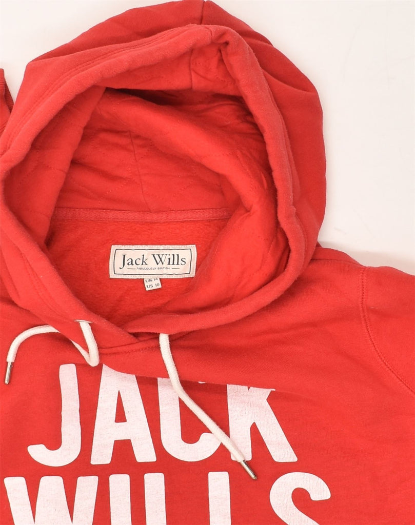 JACK WILLS Womens Graphic Hoodie Jumper UK 14 Large Red Cotton | Vintage Jack Wills | Thrift | Second-Hand Jack Wills | Used Clothing | Messina Hembry 