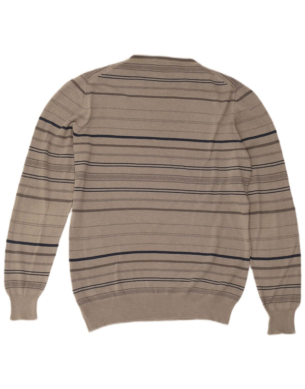 Trussardi Mens Crew Neck Jumper Sweater Large Grey Striped Cotton