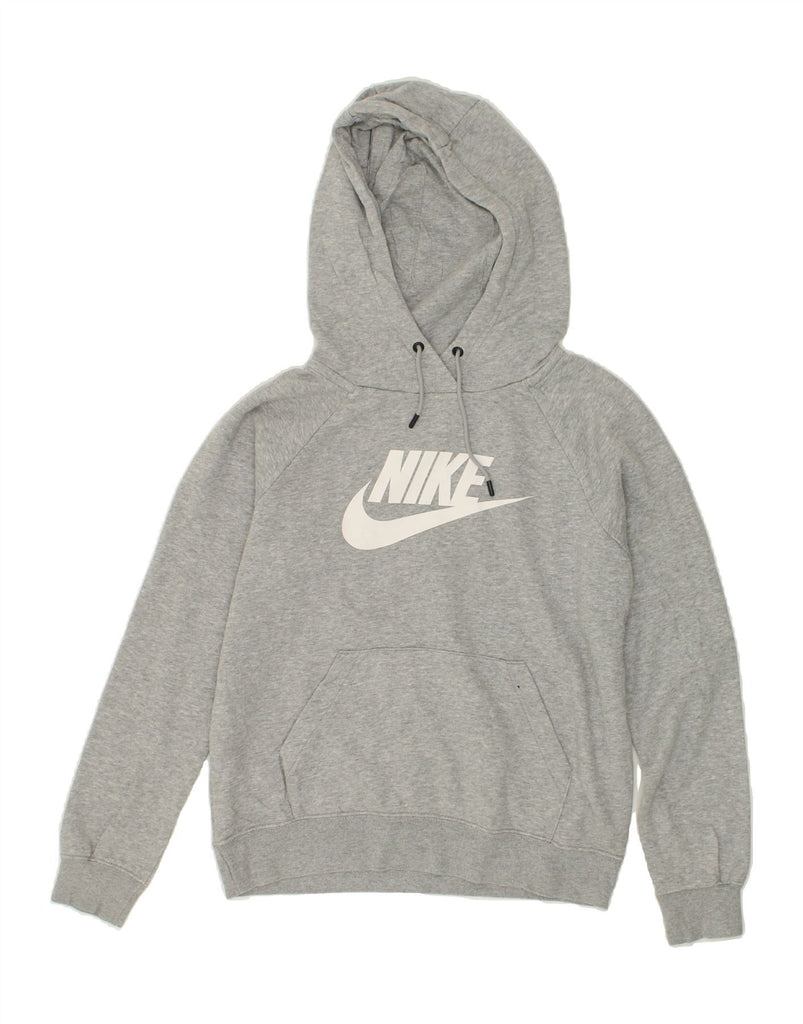 NIKE Womens Oversized Graphic Hoodie Jumper UK 10 Small Grey Cotton | Vintage Nike | Thrift | Second-Hand Nike | Used Clothing | Messina Hembry 