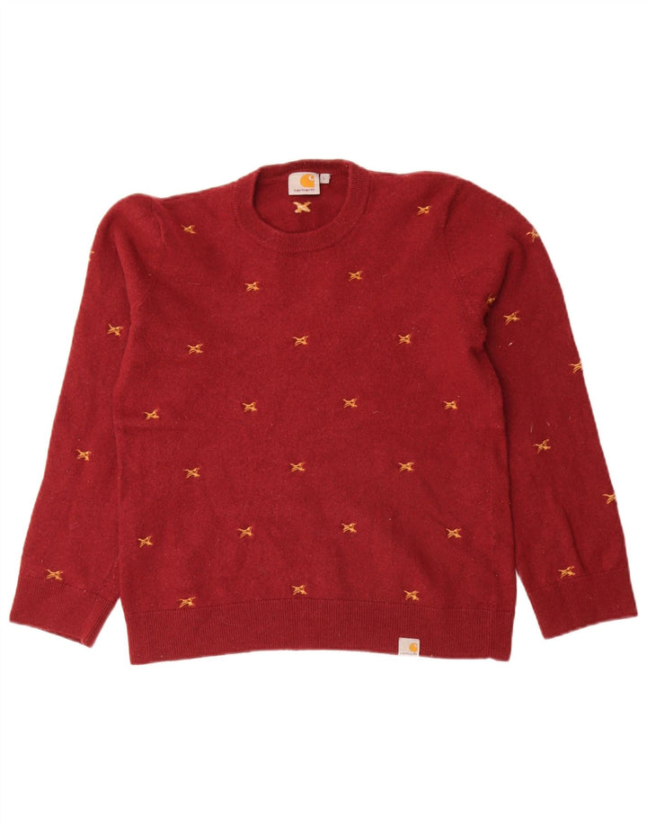 Carhartt Womens Abstract Pattern Crew Neck Jumper Sweater UK 14 Large Red