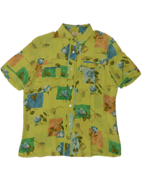 CHERIE Womens See Through Short Sleeve Shirt Blouse IT 48 XL Green Floral