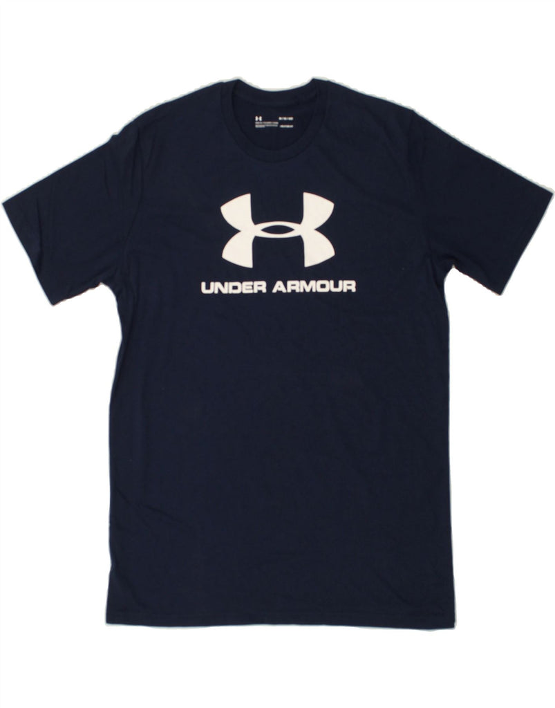 UNDER ARMOUR Mens Heat Gear Graphic T-Shirt Top Medium Navy Blue | Vintage Under Armour | Thrift | Second-Hand Under Armour | Used Clothing | Messina Hembry 