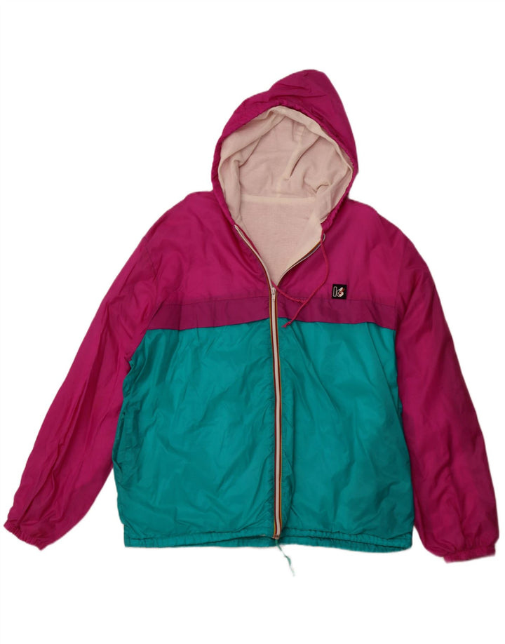 VINTAGE Mens Hooded Rain Jacket UK 42 XL Pink Colourblock Polyamide