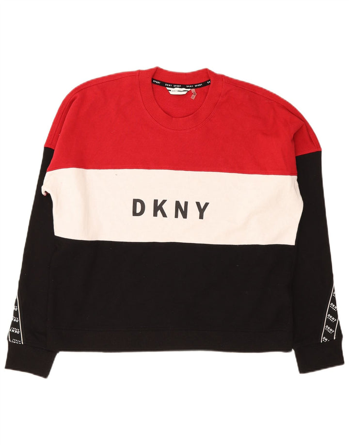 Dkny Womens Graphic Sweatshirt Jumper UK 10 Small Multicoloured Colourblock