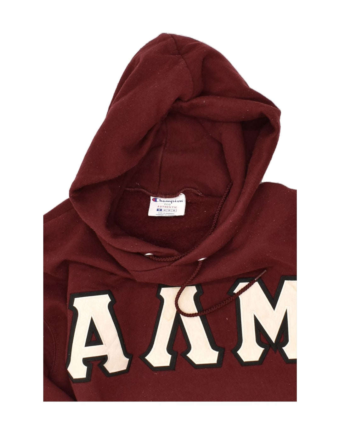 CHAMPION Mens Graphic Hoodie Jumper Medium Burgundy Cotton | Vintage Champion | Thrift | Second-Hand Champion | Used Clothing | Messina Hembry 