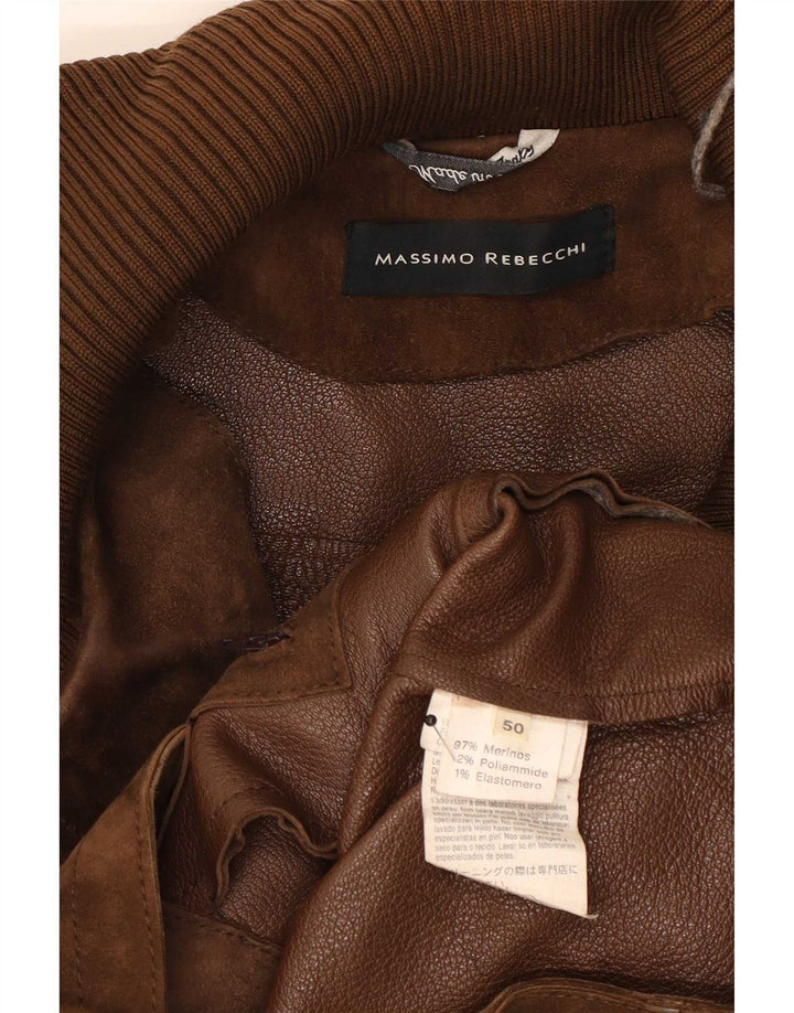 Massimo Rebecchi Mens Suede Bomber Jacket IT 50 Large Brown Leather