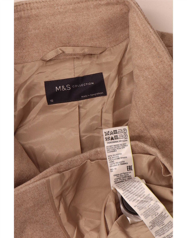 Marks & Spencer Womens Overcoat UK 10 Small Beige Polyester