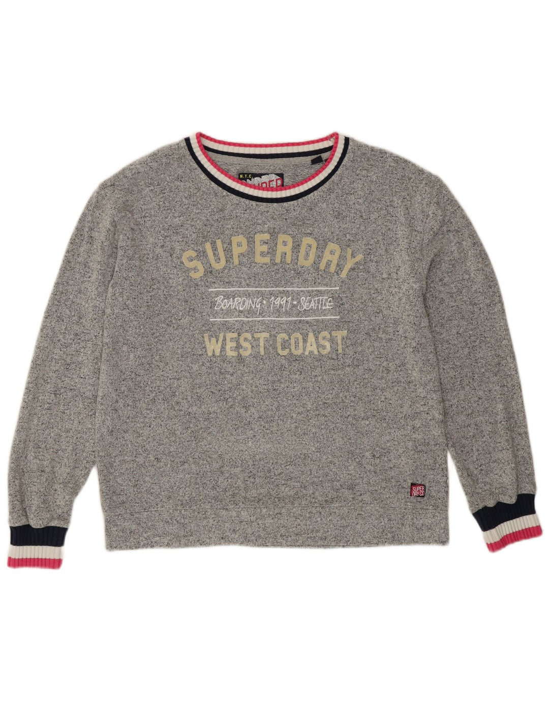 SUPERDRY Womens Graphic Sweatshirt Jumper UK 12 Medium Grey Viscose