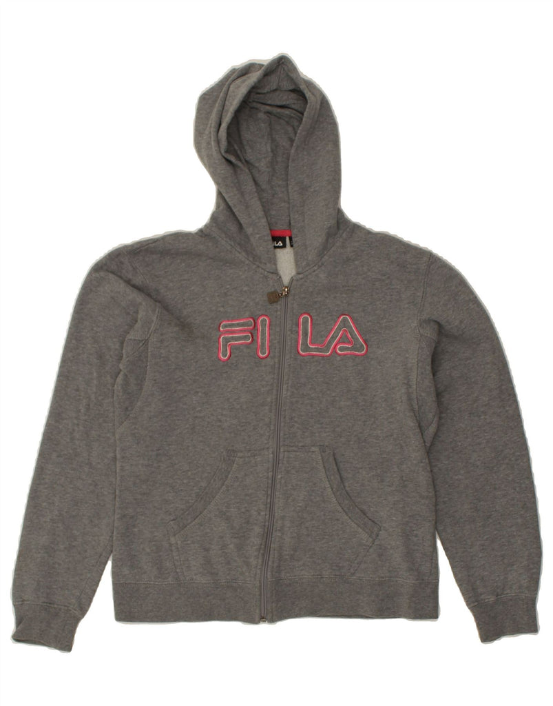 FILA Womens Graphic Zip Hoodie Sweater UK 12 Medium  Grey Cotton | Vintage Fila | Thrift | Second-Hand Fila | Used Clothing | Messina Hembry 