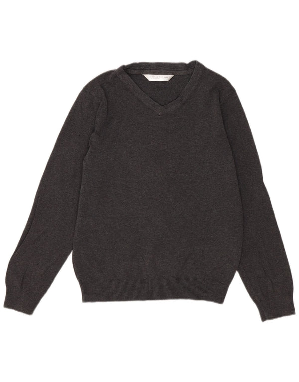 John Lewis Girls V-Neck Jumper Sweater 9-10 Years Grey Cotton