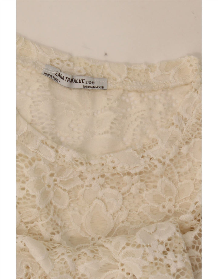 ZARA Womens Crop Blouse Top UK 10 Small Off White Floral Vintage Zara and Second-Hand Zara from Messina Hembry 
