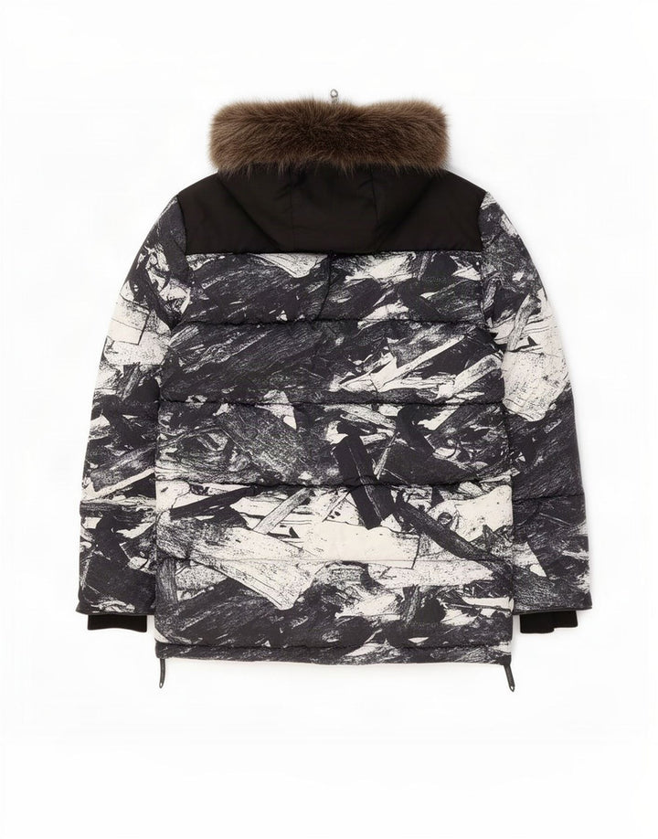 Superdry Mens Hooded Ski Jacket UK 42 XL Black Geometric Polyester