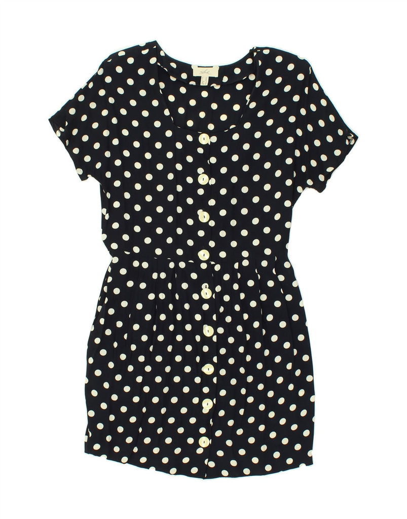 VINTAGE Womens Short Sleeves Shirt Dress UK 12 Medium Black Polka Dot Vintage Vintage and Second-Hand Vintage from Messina Hembry 