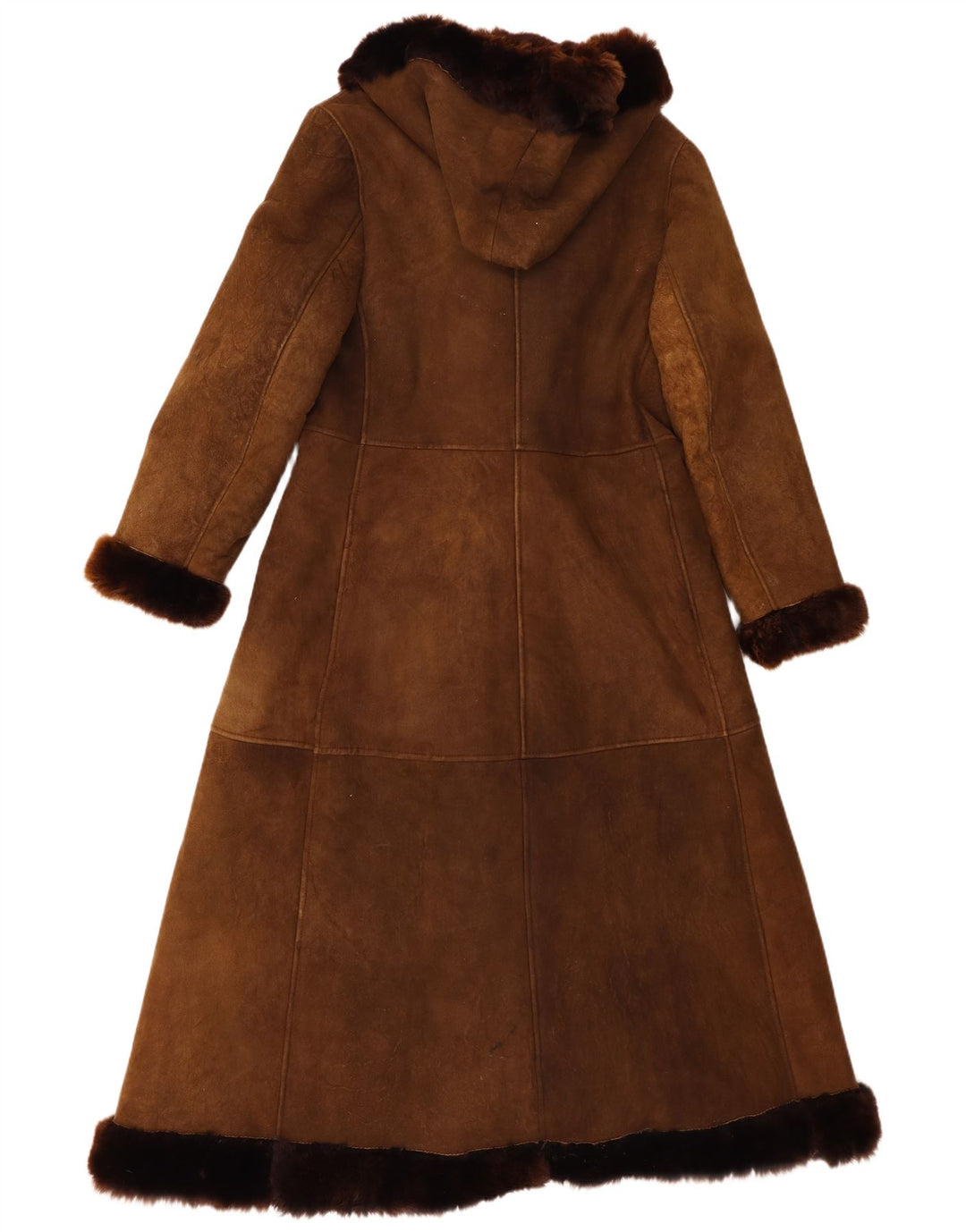 Vintage Womens Hooded Shearling Coat UK 8 Small Brown