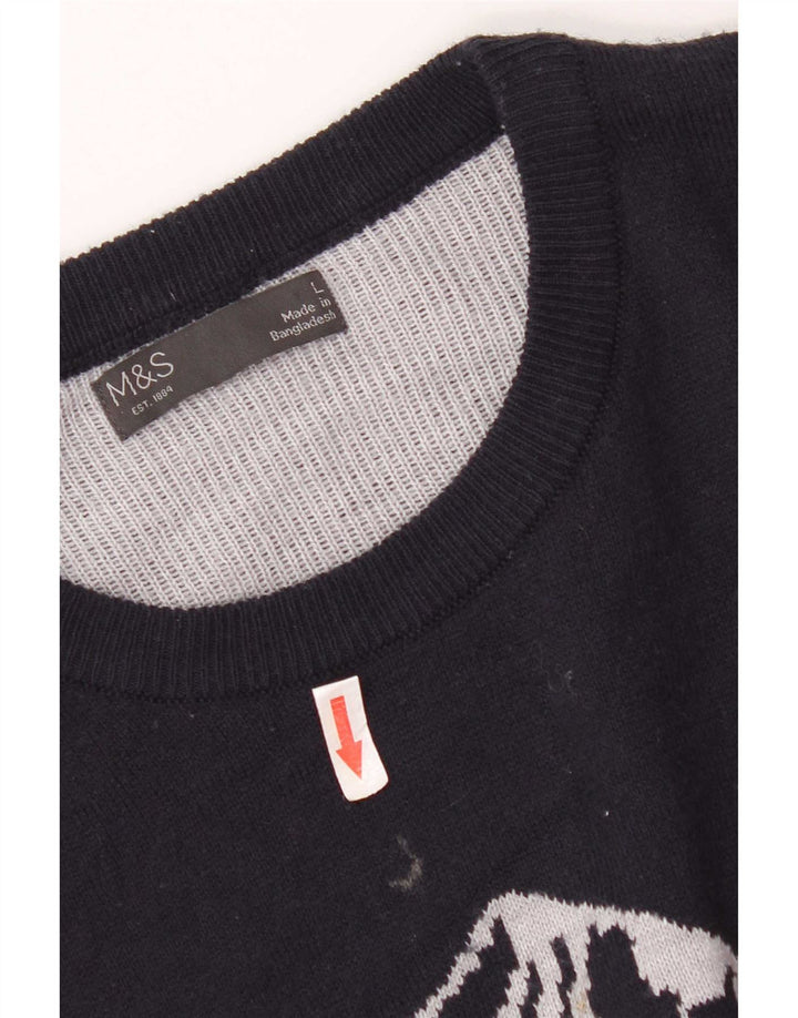 Marks & Spencer Mens Crew Neck Jumper Sweater Large Grey Colourblock