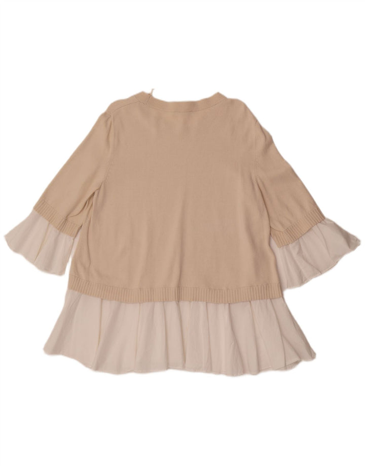 Cos Womens 3/4 Sleeve Tunic Top UK 14 Medium Beige Colourblock Cotton