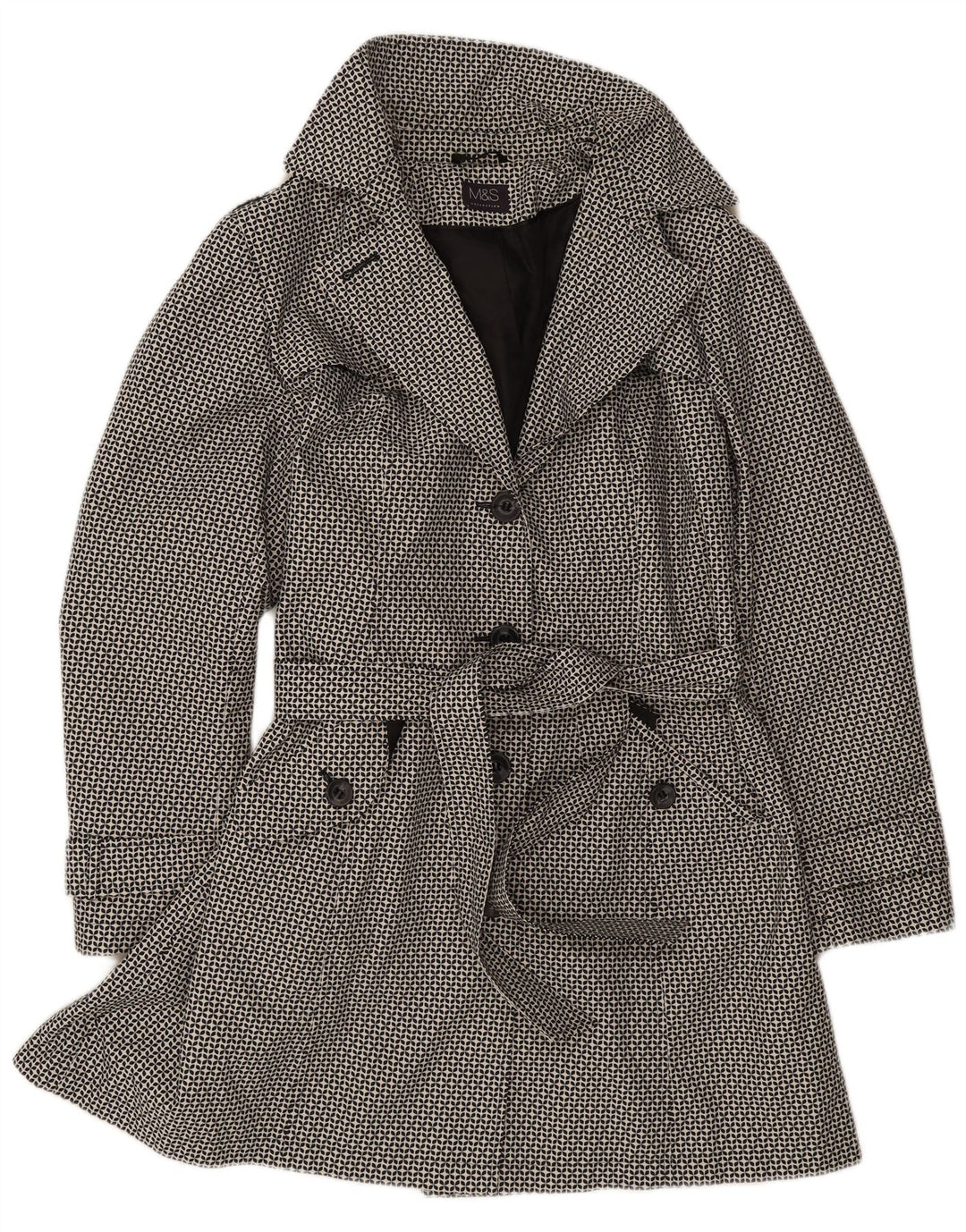 Marks & Spencer Womens Trench Coat UK 18 XL Black Geometric Polyester