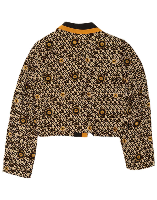 Vintage Womens Crop 3 Button Blazer Jacket UK 8 Small Black Floral