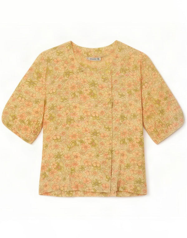 Vintage Womens 3/4 Sleeve Shirt Blouse IT 44 Medium Yellow Floral Viscose