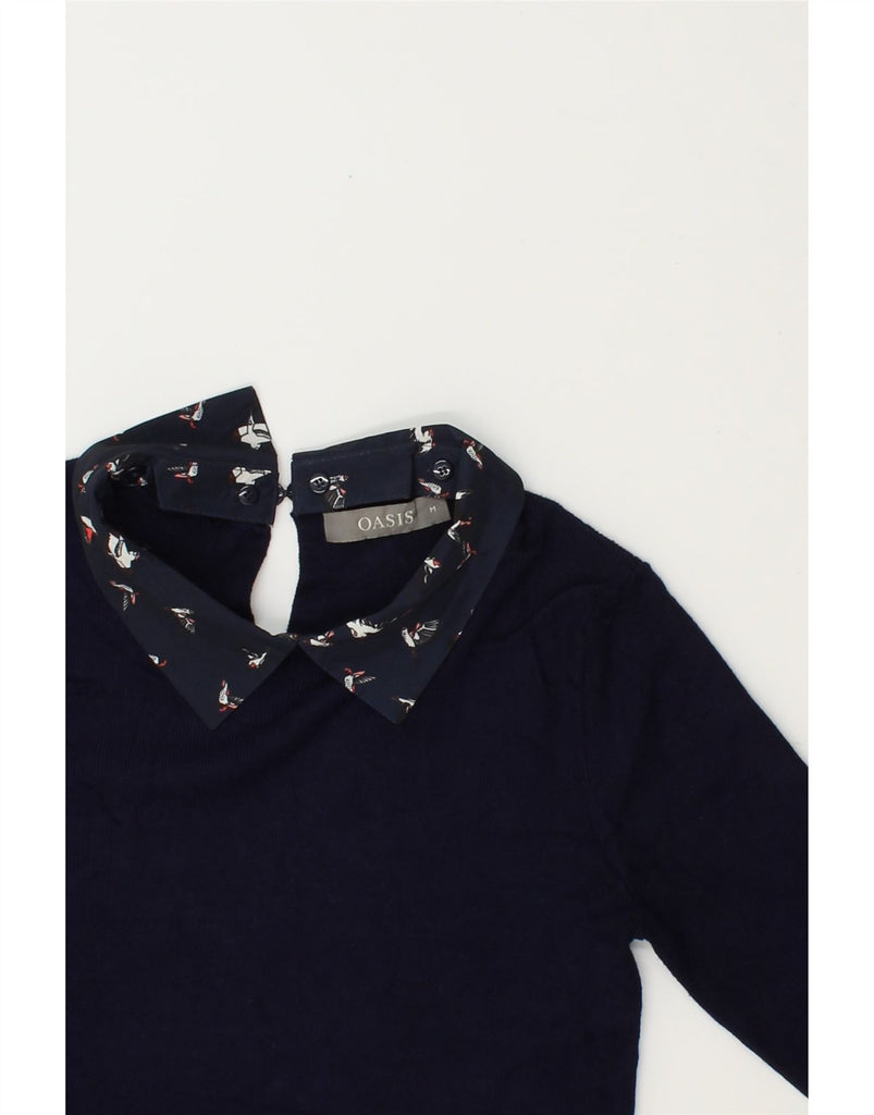 OASIS Womens 3/4 Sleeve Polo Neck Jumper Sweater UK 12 Medium Navy Blue Vintage Oasis and Second-Hand Oasis from Messina Hembry 
