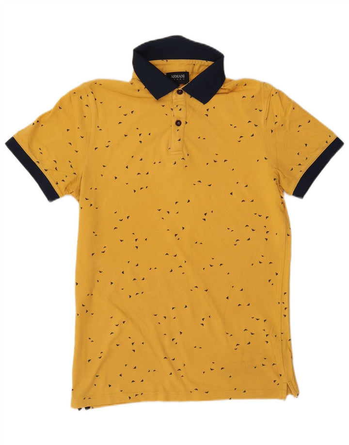 ARMANI JEANS Mens Abstract Pattern Polo Shirt Medium Yellow Colourblock