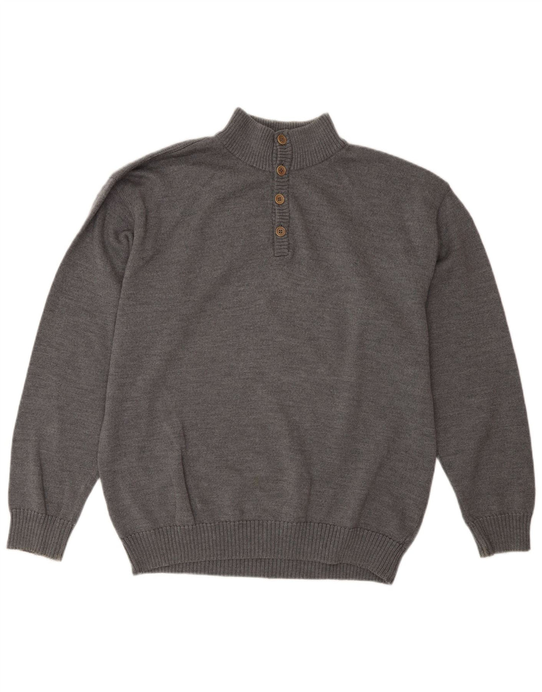 Sea & Sky Mens Button Neck Jumper Sweater Large Grey Wool