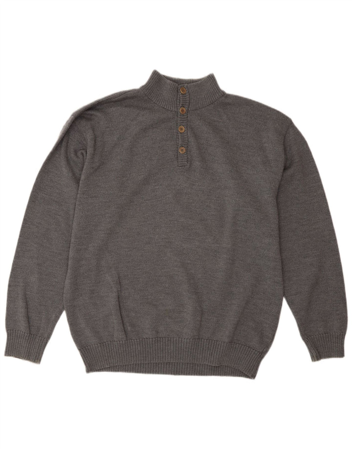Sea & Sky Mens Button Neck Jumper Sweater Large Grey Wool
