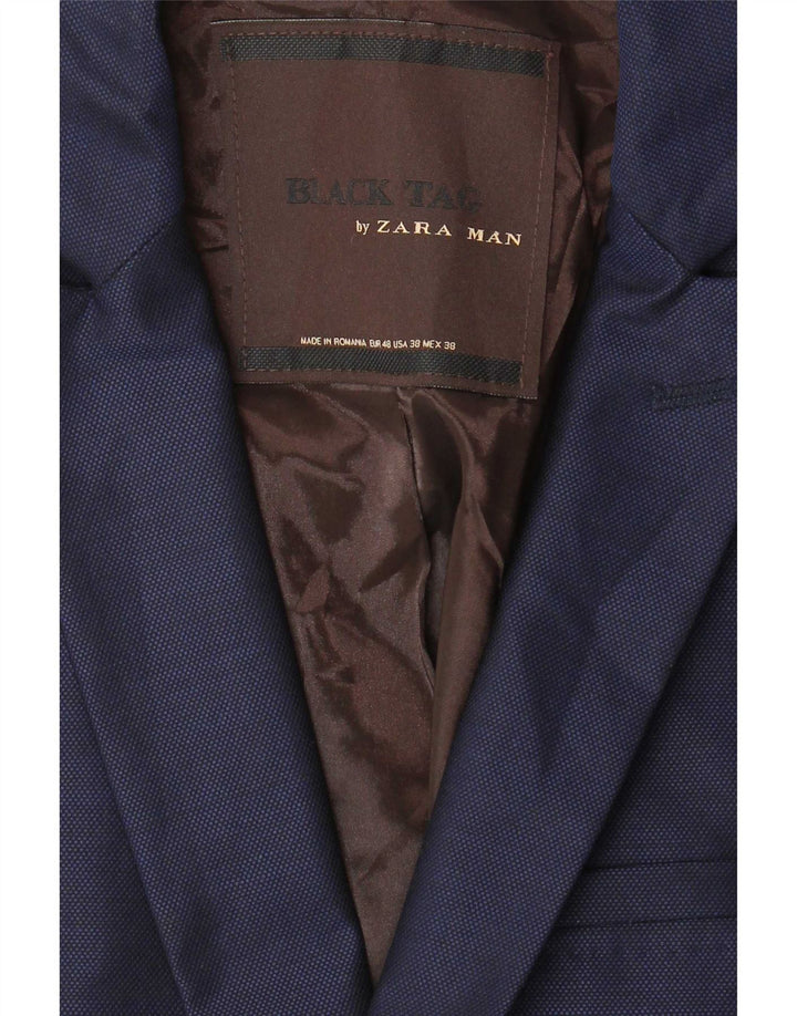Zara Mens 1 Button Blazer Jacket EU 48 Medium Navy Blue