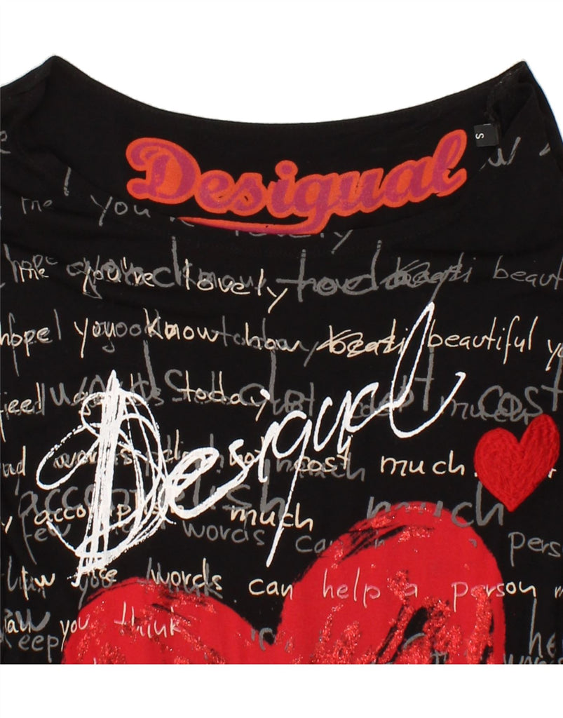 DESIGUAL Womens Oversized Graphic Top Long Sleeve UK 10 Small Black Vintage Desigual and Second-Hand Desigual from Messina Hembry 