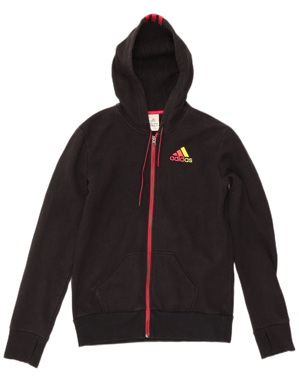 Adidas Womens Zip Hoodie Sweater UK 8/10 Small Black Cotton