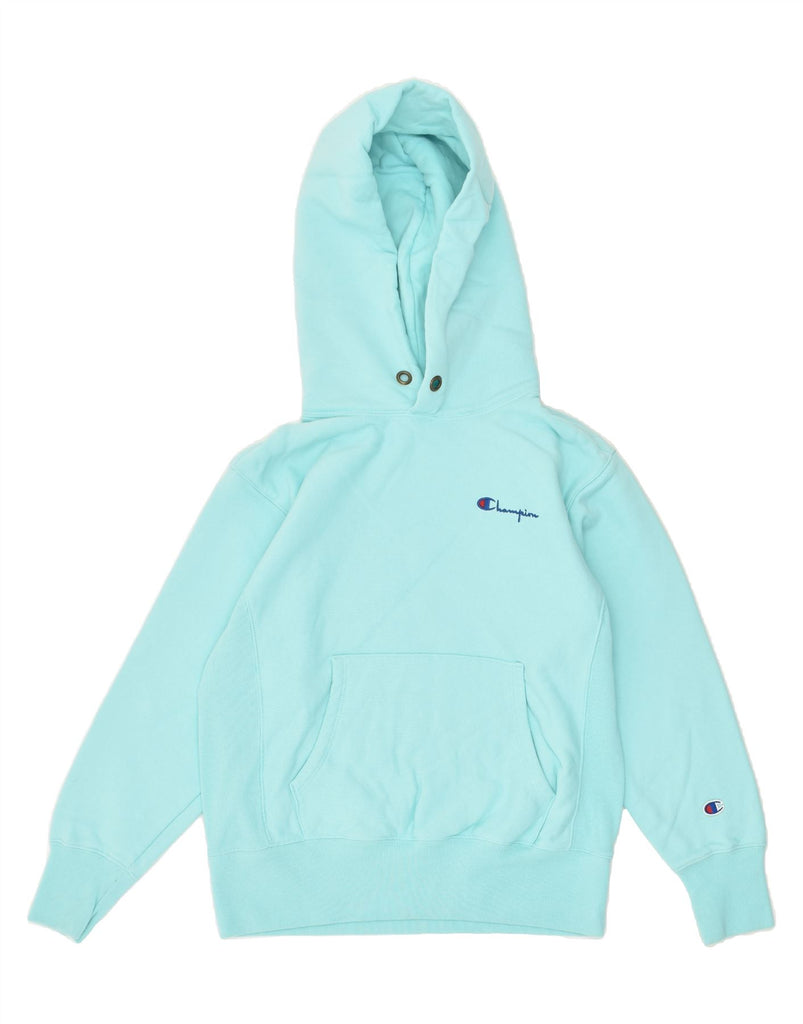 CHAMPION Mens Reverse Weave Graphic Hoodie Jumper XS Turquoise Cotton | Vintage Champion | Thrift | Second-Hand Champion | Used Clothing | Messina Hembry 