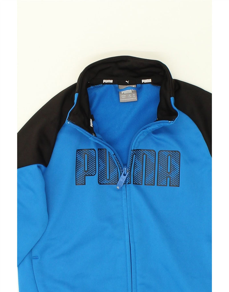PUMA Boys Graphic Tracksuit Top Jacket 7-8 Years Blue Colourblock | Vintage Puma | Thrift | Second-Hand Puma | Used Clothing | Messina Hembry 