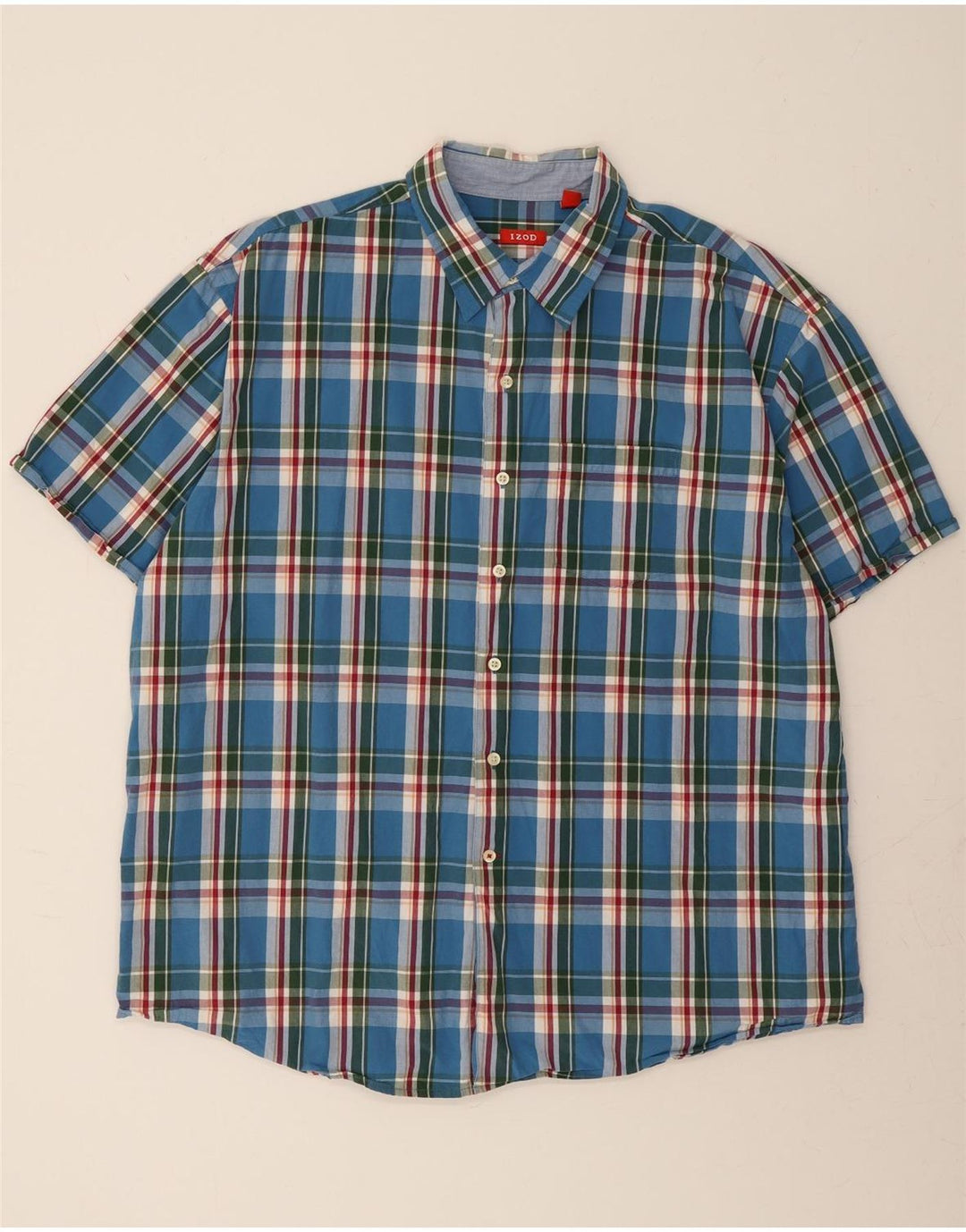 IZOD Mens Short Sleeve Shirt 2XL Blue Check Cotton Vintage Izod and Second-Hand Izod from Messina Hembry 