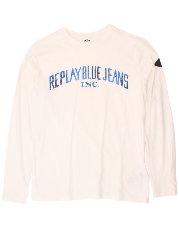 Replay Boys Graphic Top Long Sleeve 15-16 Years White Cotton