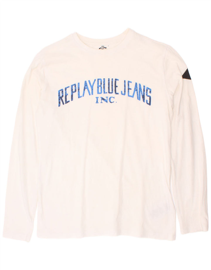 Replay Boys Graphic Top Long Sleeve 15-16 Years White Cotton