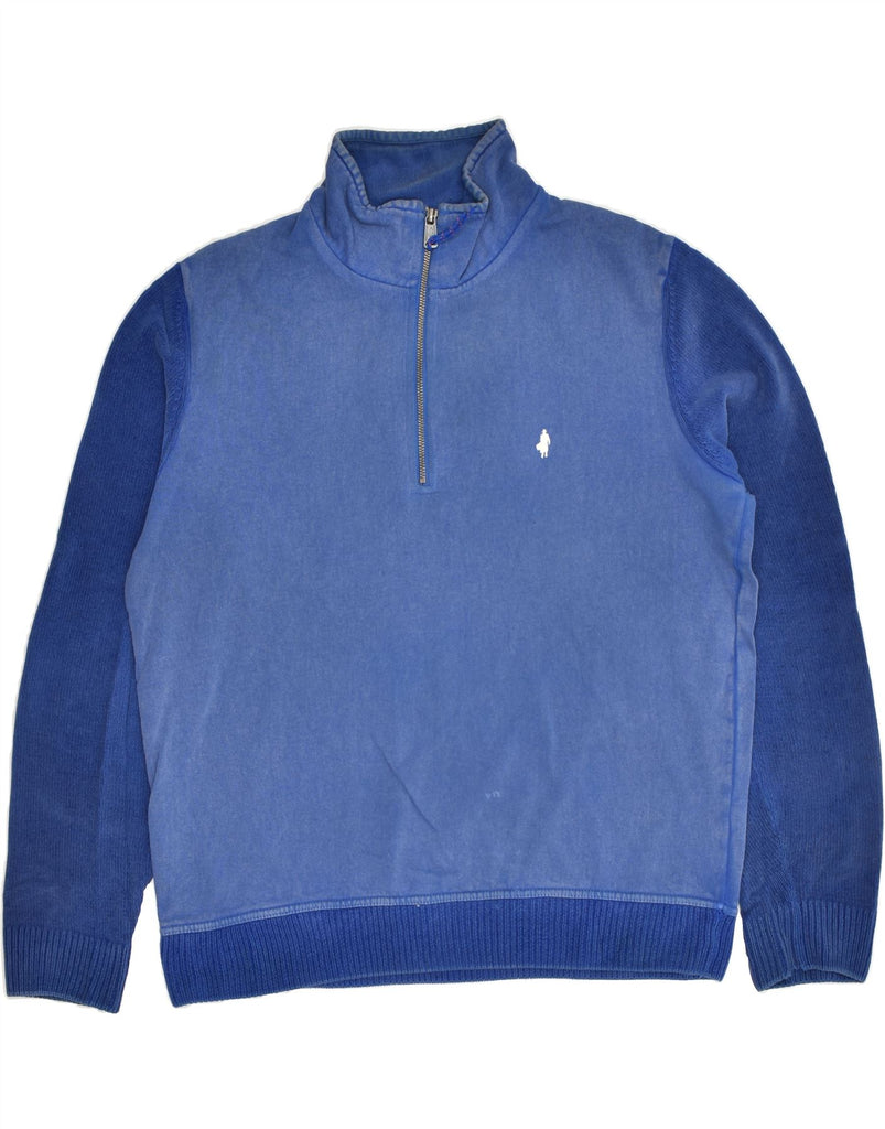 MARLBORO CLASSICS Mens Zip Neck Jumper Sweater Large Blue Colourblock | Vintage Marlboro Classics | Thrift | Second-Hand Marlboro Classics | Used Clothing | Messina Hembry 