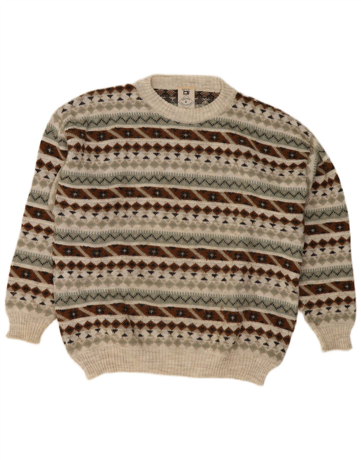 Vintage Mens Crew Neck Jumper Sweater Medium Multicoloured Geometric