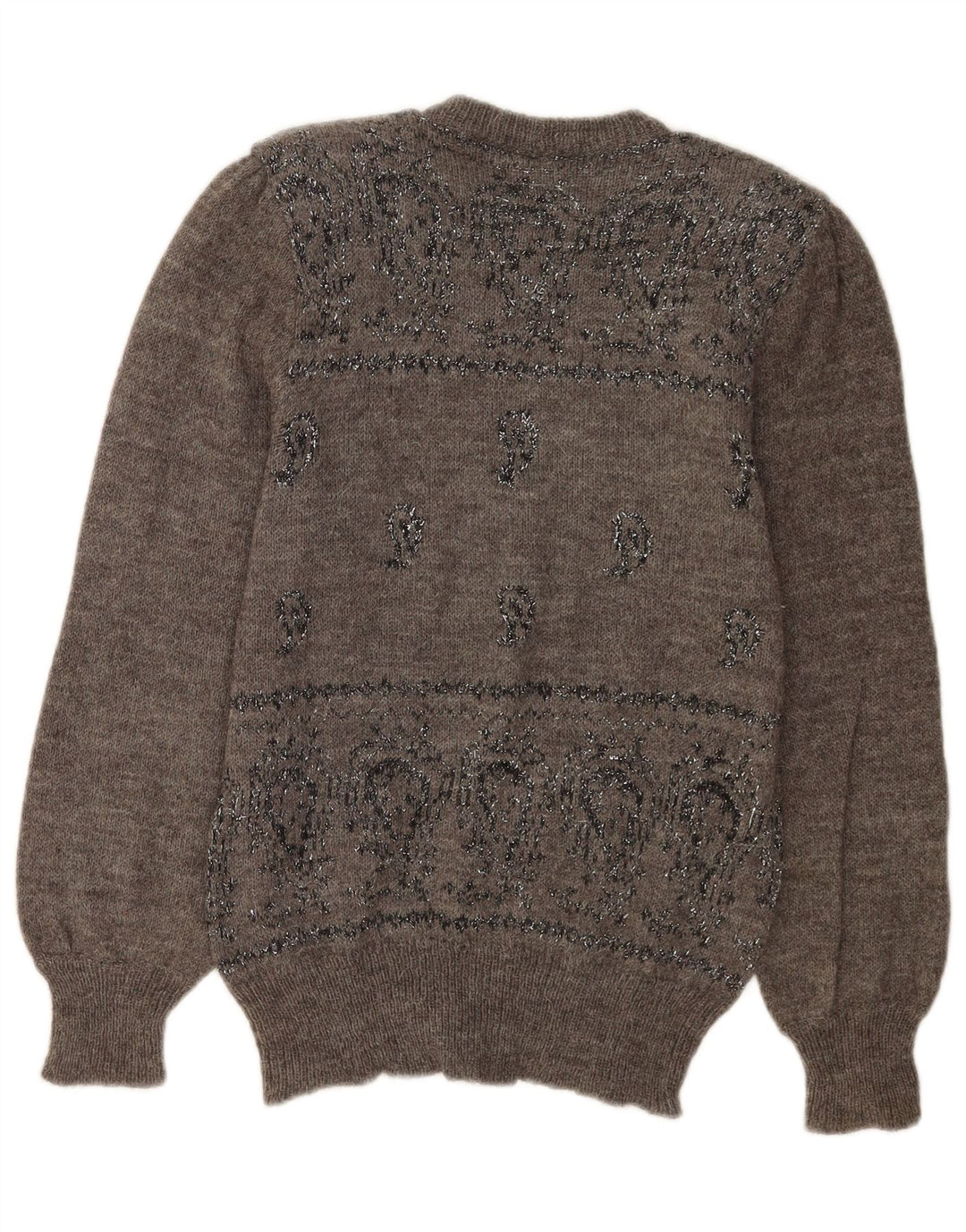 Vintage Womens Crew Neck Jumper Sweater UK 14 Medium Grey Paisley